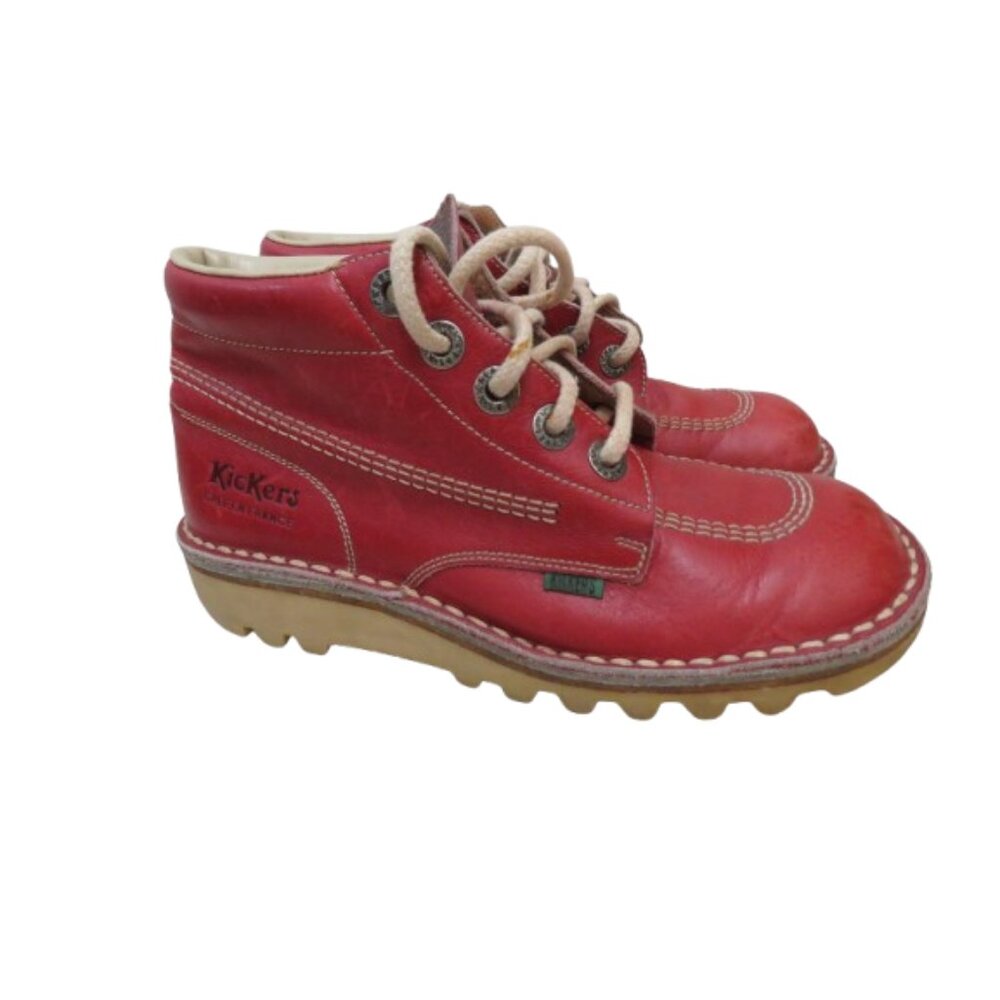 VINTAGE KICKERS Made in France Cherry Red Leather Chukka Boots - Size US 6